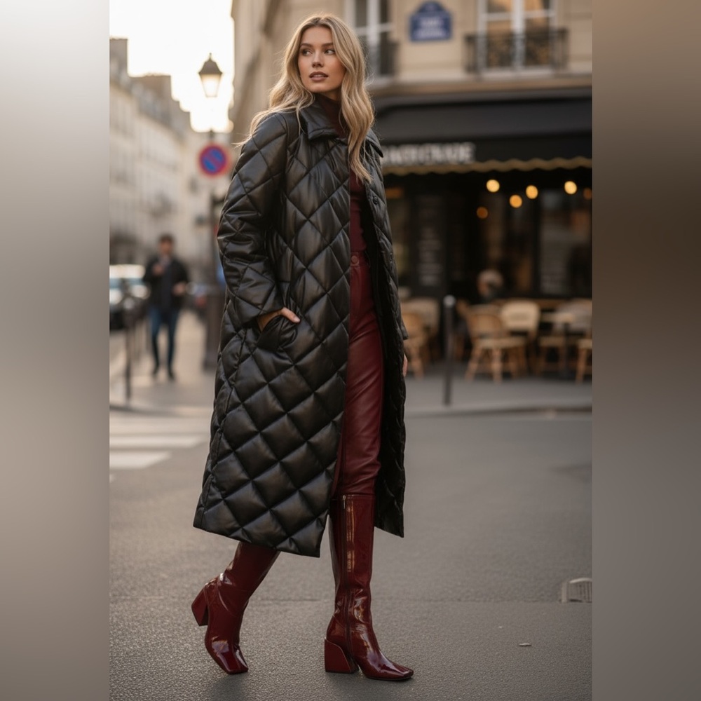Stand Studio Dorothea Quilted Faux Leather Coat Size US 10